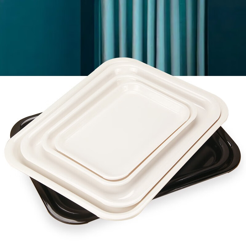 KORDCO大可餐具密胺托盘长方形白色家用杯子盘茶盘黑色大号果盘加厚盘子 米白色 29cm*19cm*2cm
