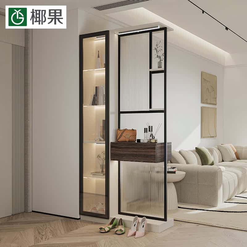 椰果玄关鞋柜入户一体柜门口家用酒柜客厅隔断玻璃屏风门厅衣帽置物架 A款 玻璃屏风在右高性价比高么？