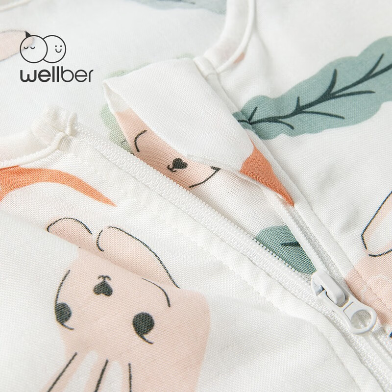 威尔贝鲁（WELLBER）婴儿睡袋春秋一体式防踢被宝宝竹棉纱布新生儿大空间睡袋四季通用 小兔子【前四后二-七分袖】推荐温度25℃以上 90（建议身高90-100cm）