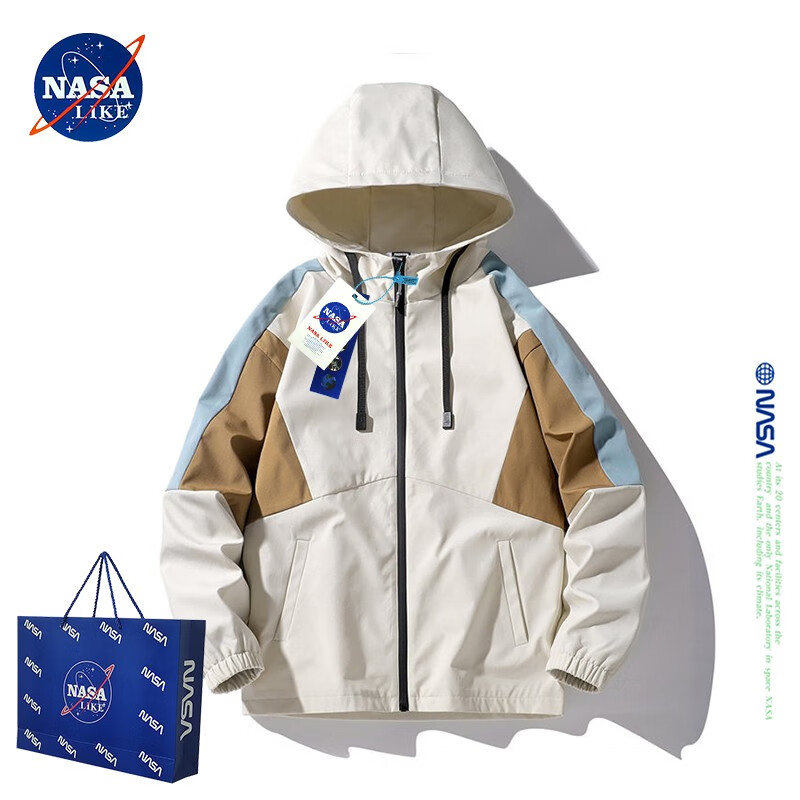 NASA官方男装潮牌联名外套男秋冬季潮流新款夹克男女情侣装ins日系拼色上衣服宽松休闲百搭棒球服褂 卡其色 XL
