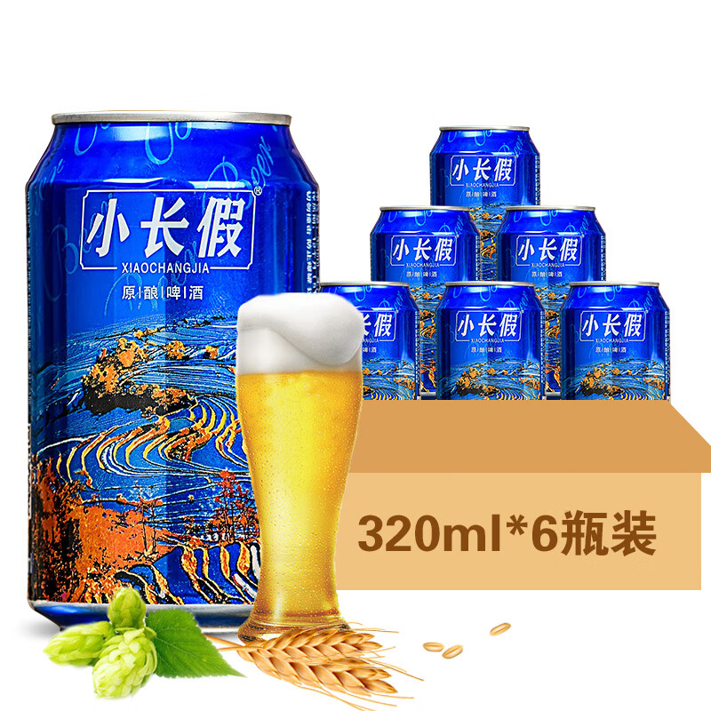 小长假 精酿啤酒整箱 黄啤国产8度麦香浓郁 易拉罐装 320ml*6罐