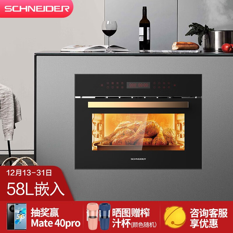 SCHNEIDER法国 嵌入式蒸烤箱一体机 58L大容量 多