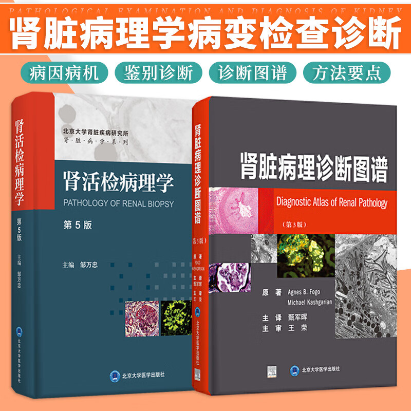 肾活检病理学 第5版+肾脏病理诊断图谱 第3版 2本 肾活检病理检查在肾病学中意义 肾活检病理检查