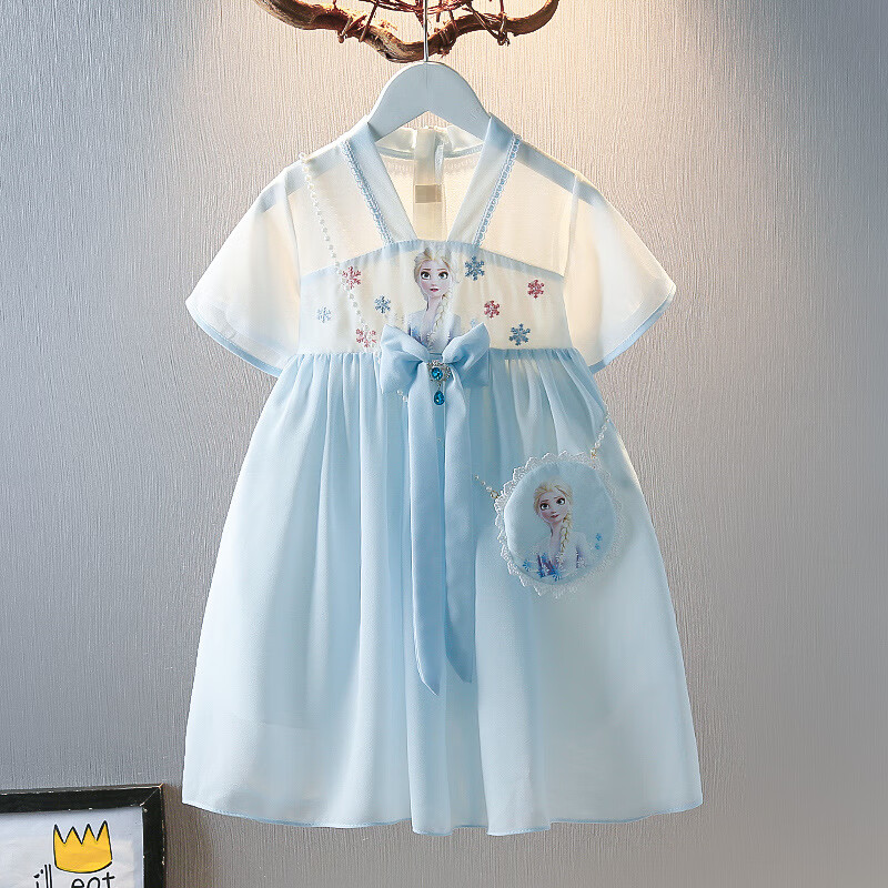 迪士尼(disney)夏季新款冰雪奇缘艾莎公主裙爱莎裙汉服裙中国风女童