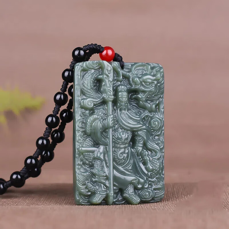 静汝玉新疆和田玉青玉关公吊坠项链玉牌关二爷吊坠霸气挂件男款挂件