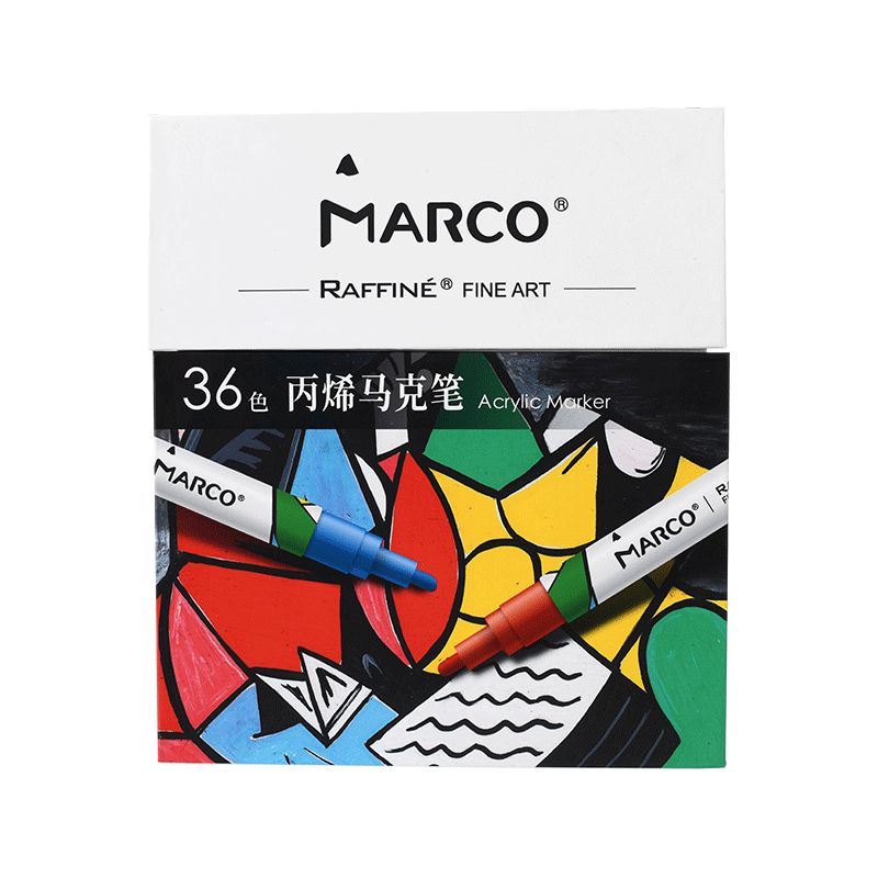 馬可（MARCO）拉菲尼36色丙烯馬克筆專業(yè)DIY防水顏料水彩熒光記號(hào)兒童學(xué)生小孩親子繪畫(huà)禮盒開(kāi)學(xué)禮 速寫(xiě)