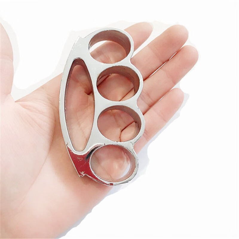 防身防狼拳扣铁拳头铁四指拳刺户外两指扣指虎救生工具 骨节银色