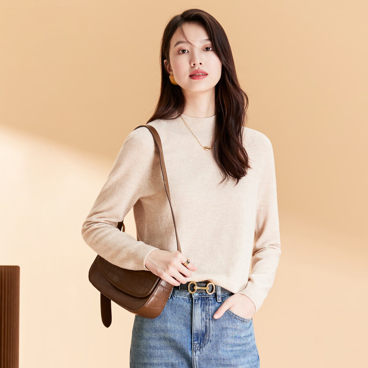 春竹100%绵羊毛半高领无缝羊毛衫基础百搭简约纯色针织打底衫毛衣女 格米驼 M ( 95CM）