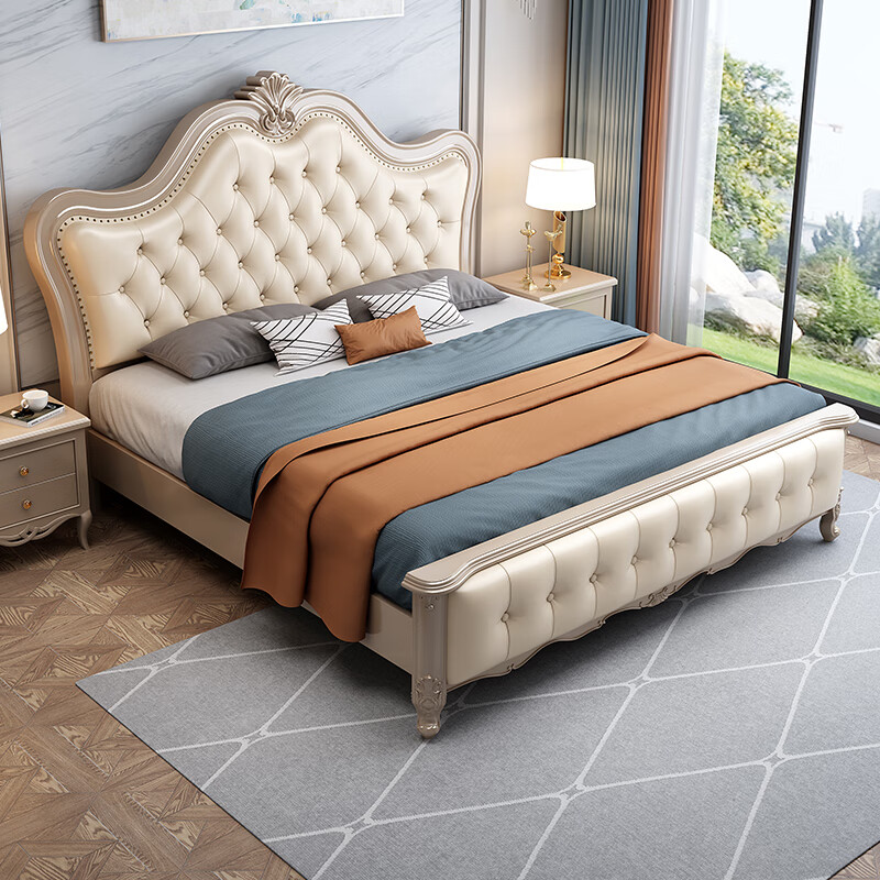 丹友欧式实木床现代简约双人主卧高档简欧婚床公主床美式轻奢风家具