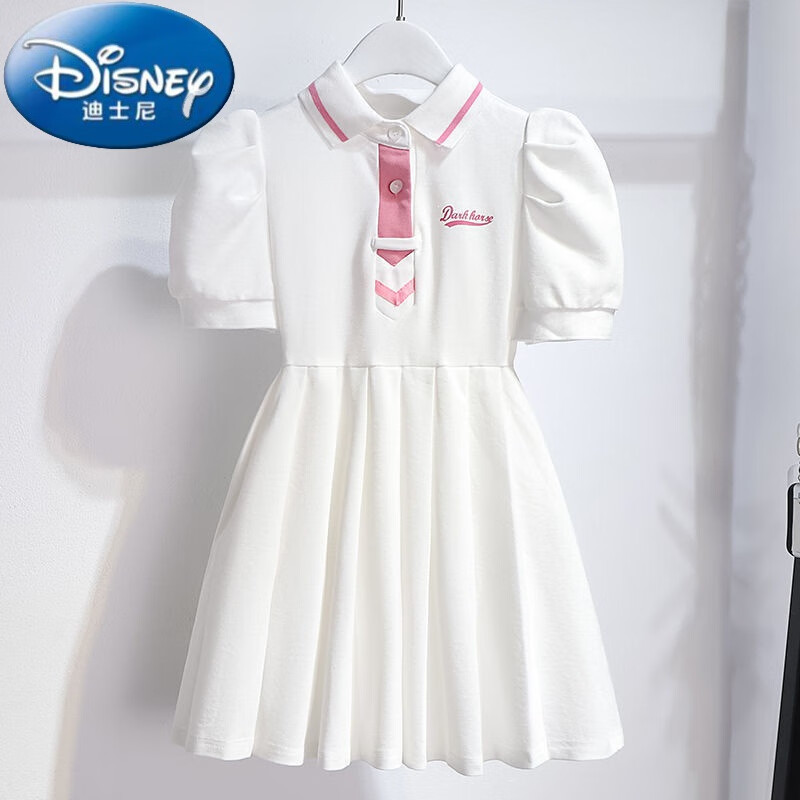 学院风polo领裙子夏装网红中大儿童公主裙洋气女孩甜美连衣裙 白色
