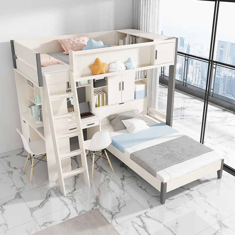 不凡双层床两层错位型上下铺双人床儿童床书桌一体多功能组合床高低床