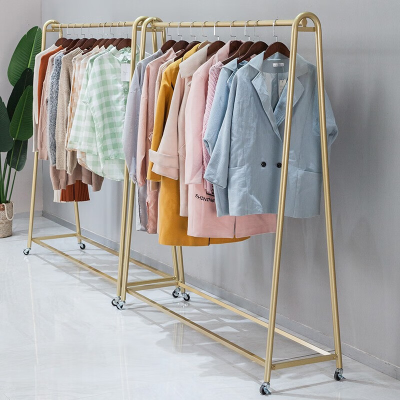 鐵喜柱 鐵藝服裝店掛衣架展示架陳列架服裝架落地式童裝女裝店貨架帶輪 長150高150cm
