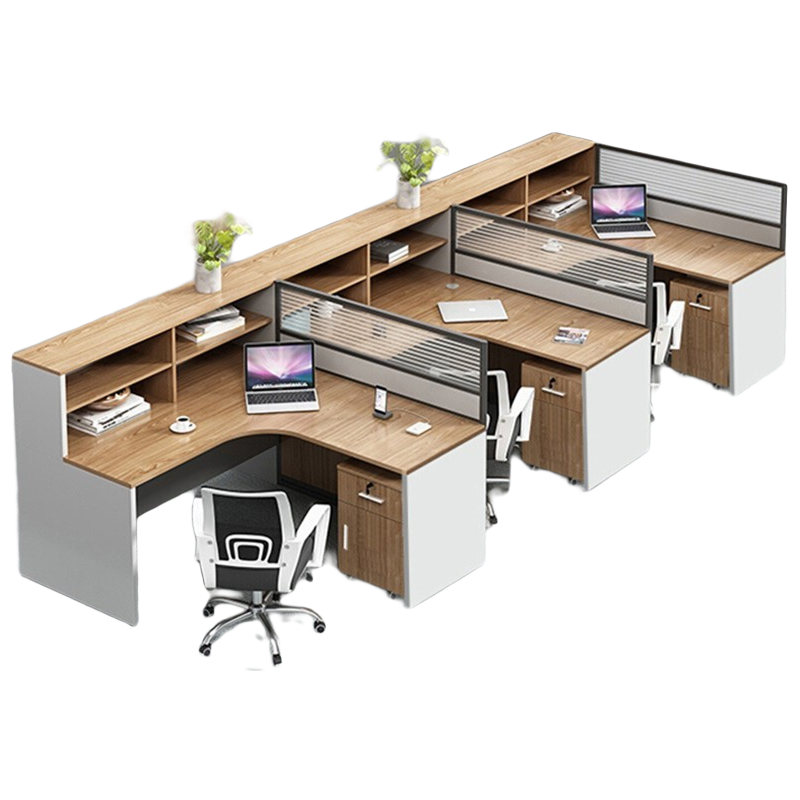 龙案 职员办公桌办公室屏风工位办公家具隔断工作6人位财务办公桌组合4人员工电脑桌 北美胡桃+卡其色 单人位