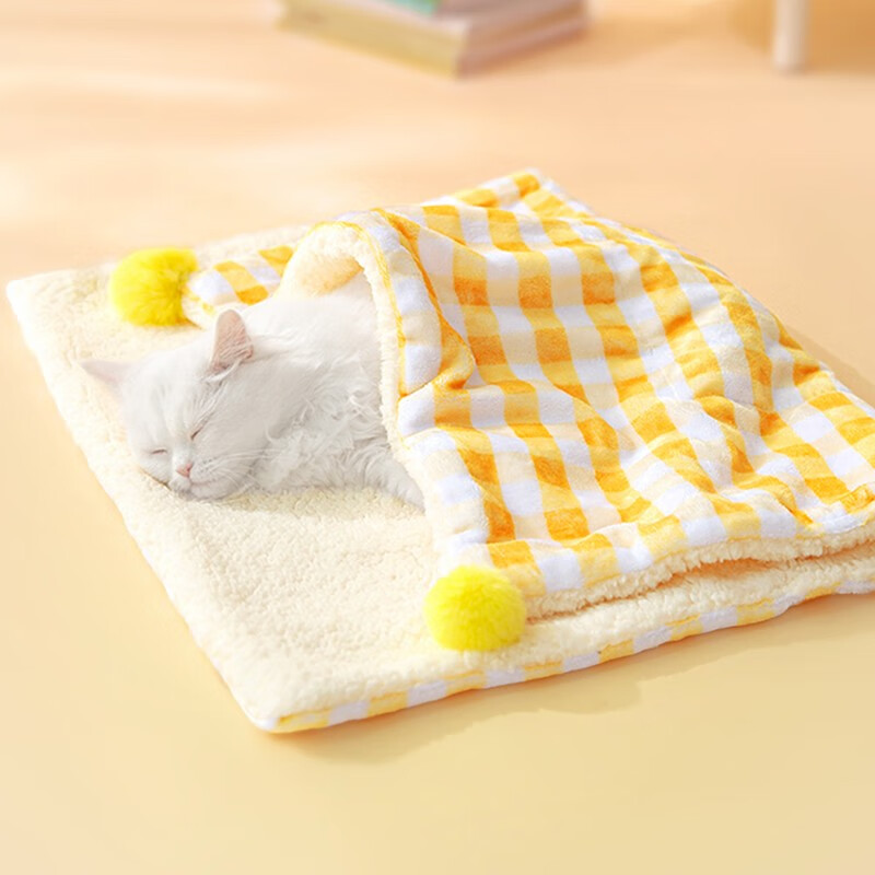 乐卡利宠物毛毯猫咪毯子四季小被子狗睡垫地垫地毯猫窝专用猫垫子睡觉用 宠物毛毯【INS风奶油黄 L】