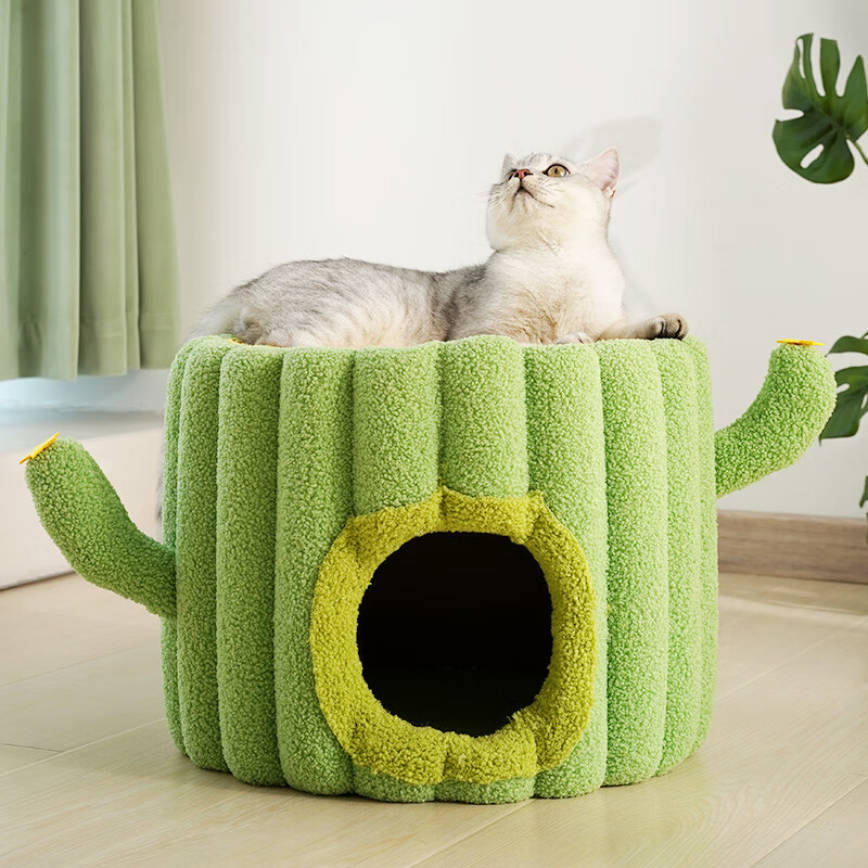 寵情貓窩貓抓板一體四季通用封閉式貓屋耐磨耐抓冬季保暖雙層劍麻 仙人掌劍麻貓窩