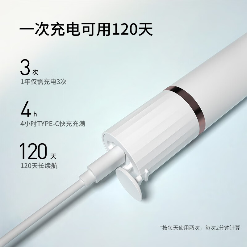 博皓(prooral)声波电动牙刷护龈压感提醒 自动牙刷成人充电式 情侣款 生日礼物T33 白色