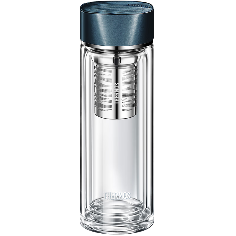膳魔师（THERMOS）双层玻璃400ml男女水杯茶杯水纹行者带茶漏杯TCGB-400-D-CY 青色