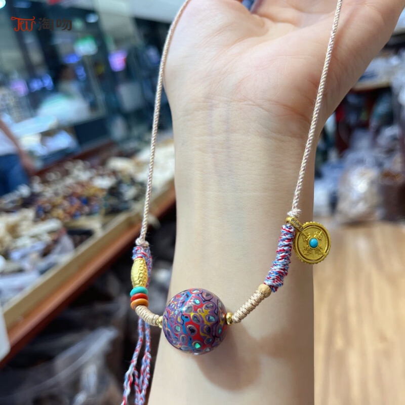 淘吻 紫金色大漆珠项链毛衣链20mm锁骨链搭配扎吉拉姆镀金牌佛珠 紫