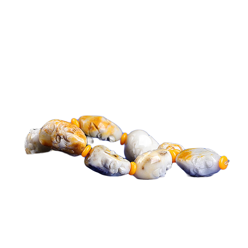 簡瑤 和田玉新疆十八羅漢手鏈原石羅漢頭手串玉石手鏈男女款 和田玉籽料十八羅漢手鏈