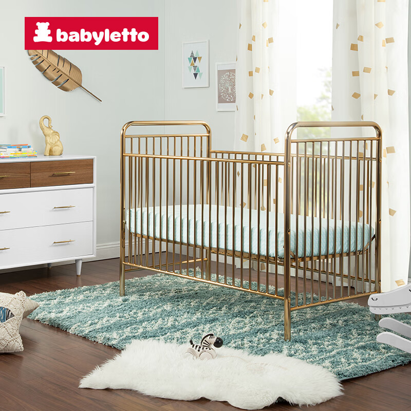 babyletto 欢动之乐三合一婴儿床金属宝宝床安全防咬环保涂层材料 金色 欢动之乐婴儿床