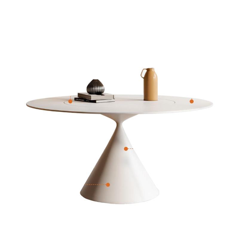 麦纪 餐桌 意式极简圆形岩板餐桌椅组合现代简约纯白色圆桌家用小户型饭桌 【亮光岩板/内嵌转盘】1.2米餐桌 一桌六椅