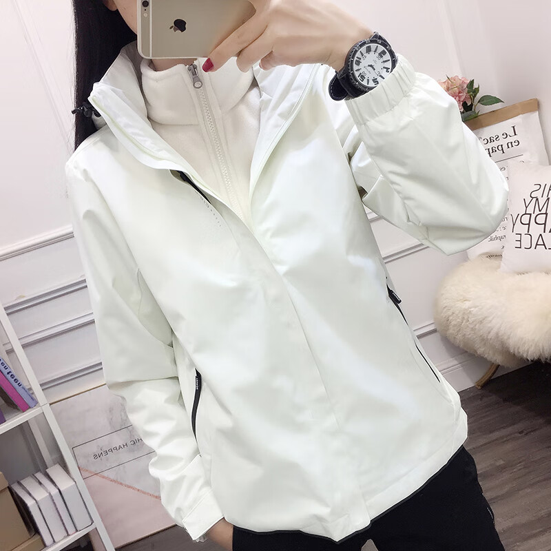 泰起防寒保暖户外冲锋衣三合一女两件套可拆卸登山服抓绒外套工作服 白色/女 M