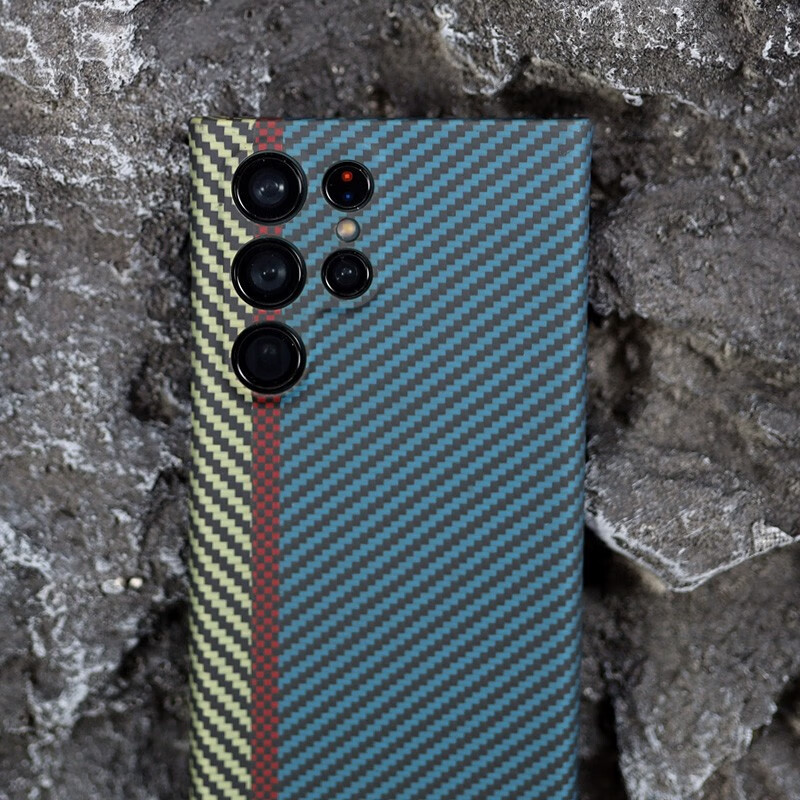 Pinkson 三星手机壳凯夫拉芳纶纤维碳纤维保护套超薄轻磨砂散热男士新潮款防摔散热高档商务轻奢防滑 【黑色-精孔】1500D芳纶 【三星Galaxy S24 Ultra】