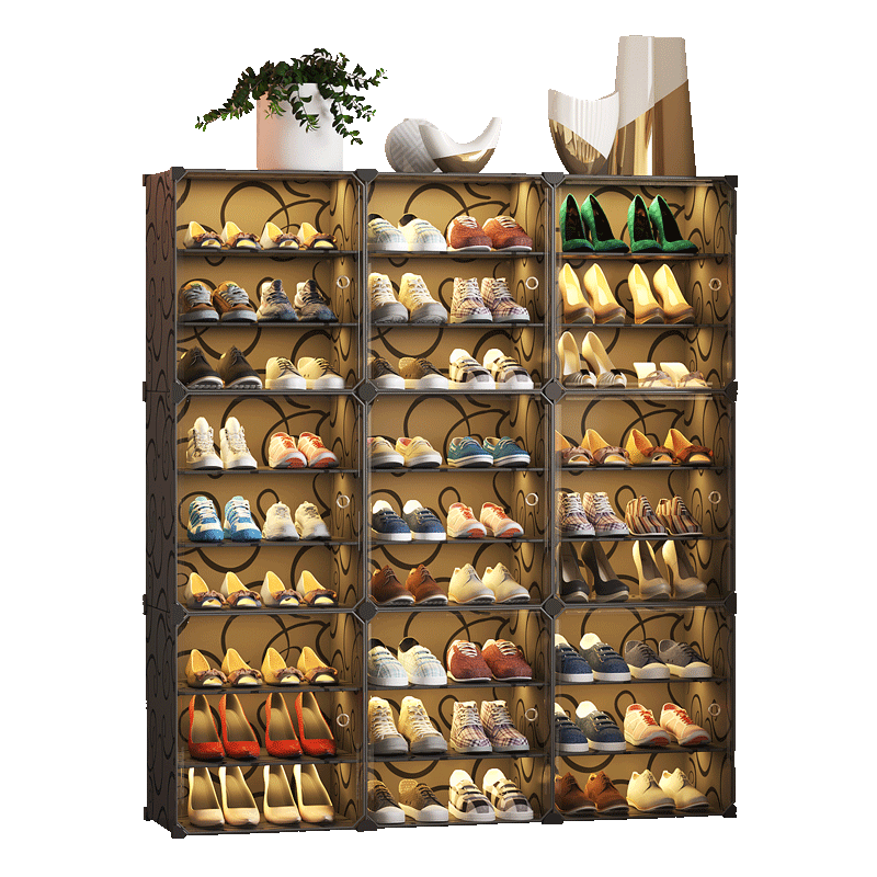 洁然 鞋柜现代简约防尘鞋架多层简易超薄客厅进门口鞋橱 黑色透明门【3列9层】