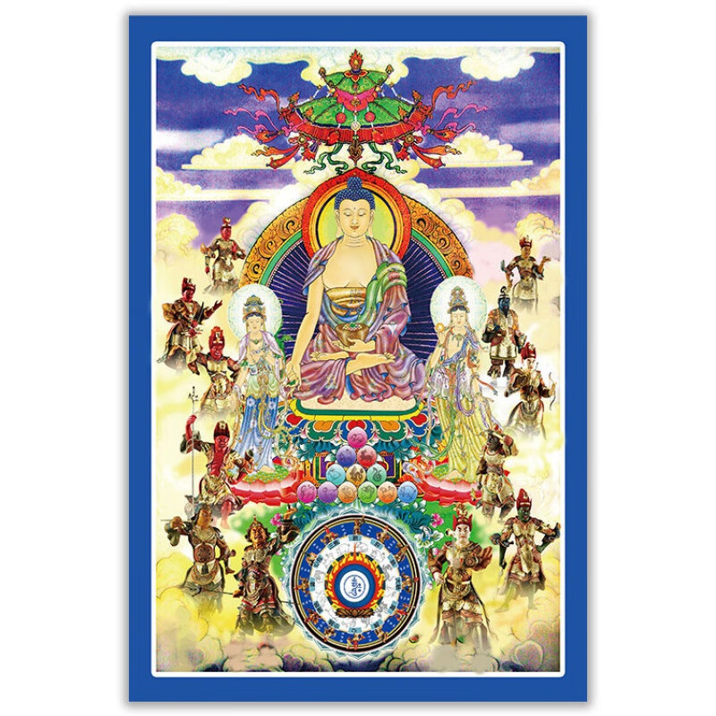舞万花药师佛墙画 佛像结缘药师佛日光月光二菩萨十二药叉殊胜画像挂