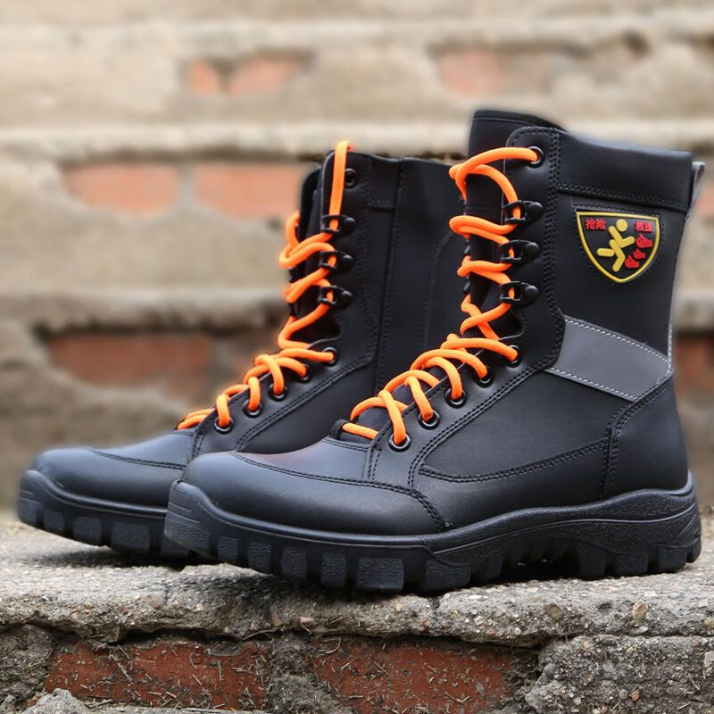 鹿色消防员救援靴森林灭火抢险防护鞋男女蓝天作训练演戏作战皮靴春秋