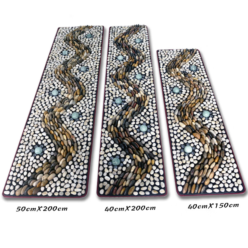 天然鹅卵石足底按摩垫健身训练走毯石子路立平步道足疗磁石球脚垫 立平磁石球溪水款 40cmX150cm