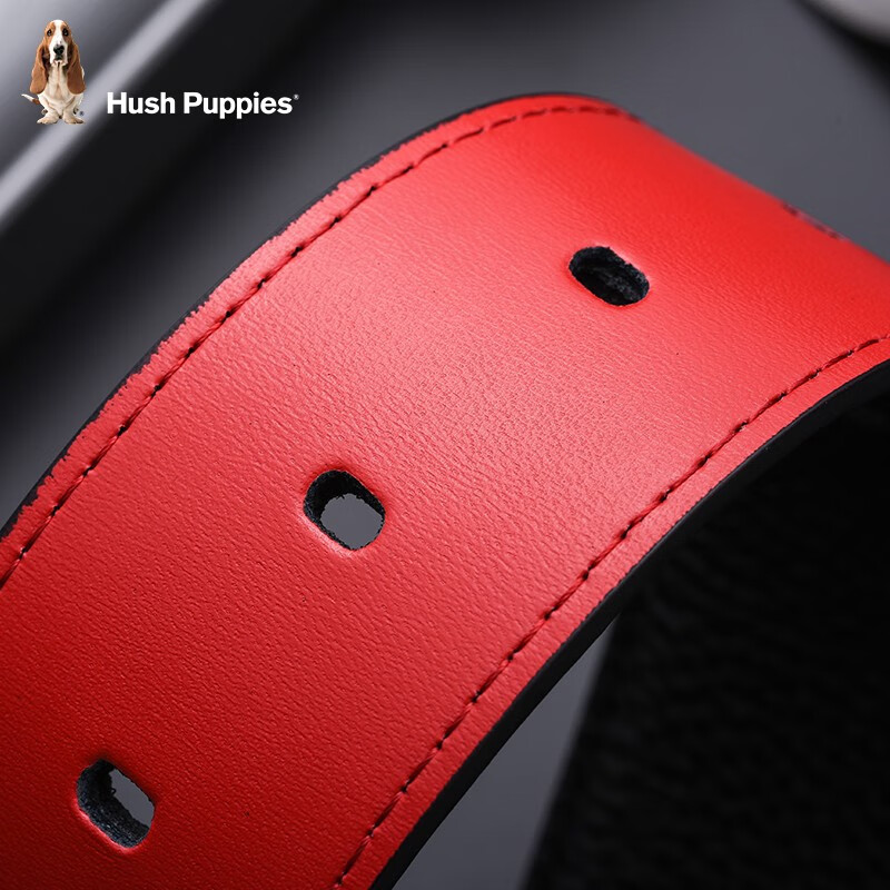 暇步士（Hush Puppies）本命年马年红腰带男针扣式商务真皮皮带头层牛皮男士红色裤带礼物 外黑内红946W 125cm