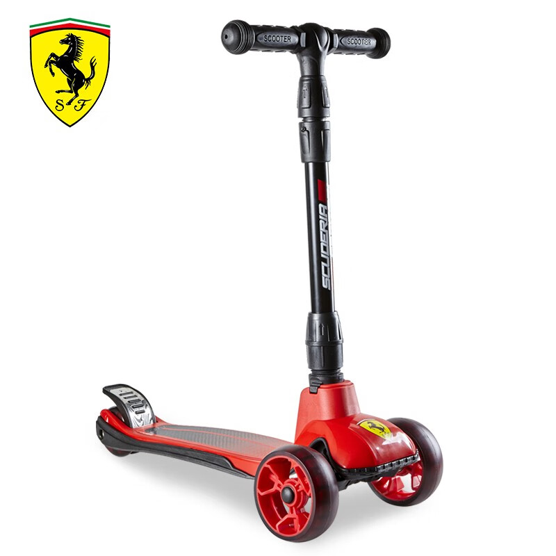 法拉利（Ferrari）儿童滑板车滑步车 3-6-8-10岁小孩 可折叠升降四轮闪光摇摆车平衡车FXK58红色