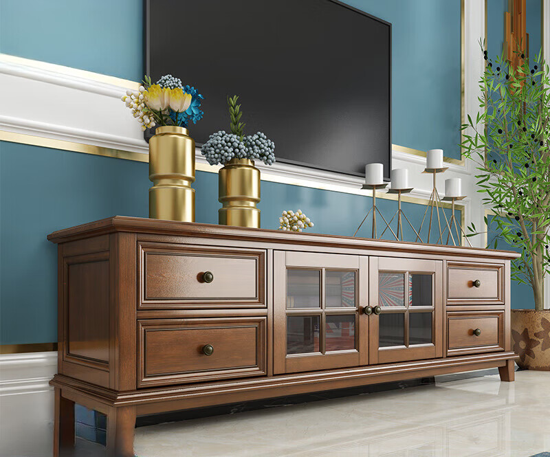 芝易电视柜美式现代轻奢客厅地柜美式电视柜胡桃色茶几电视柜组合套装