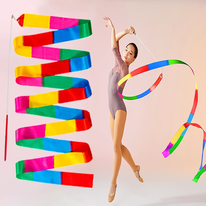傲春 彩带舞儿童早教丝带条跳舞彩绸广场舞健身甩带6米彩色棒舞蹈道具