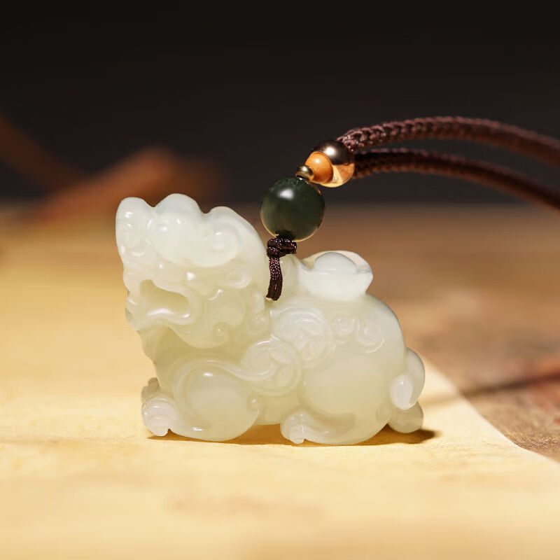 默奢 和田玉双面霸王貔貅吊坠 男女皮丘项链 玉石佩 玉坠 大嘴貔恘