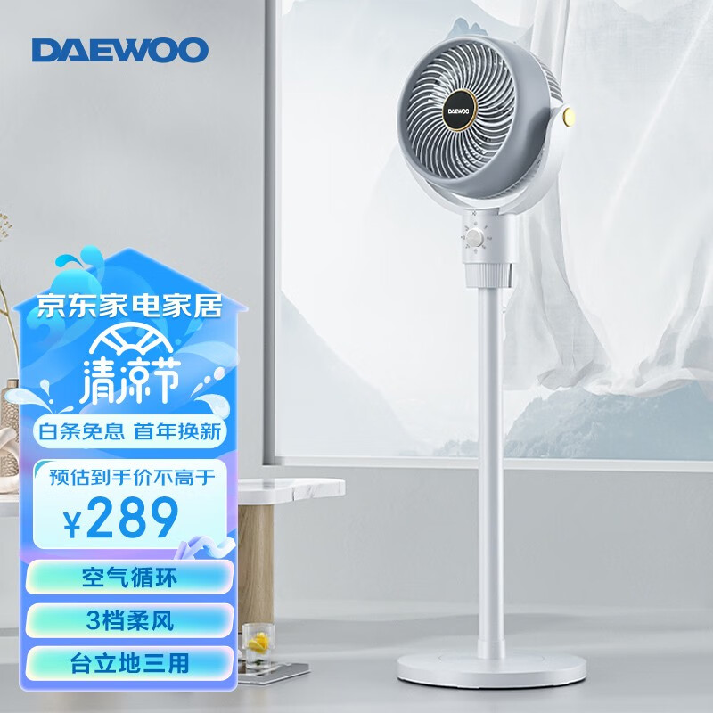 大宇（DAEWOO）家用卧室智能落地扇办公变频空气循环扇 可触屏遥控立式轻音摇头对流空调伴侣循环电风扇母婴适用 XF09-机械款