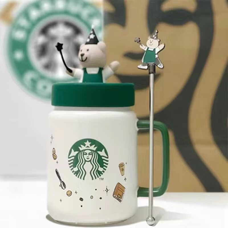 星巴克杯子杯子魔术师小熊款梅森陶瓷杯办公室大容量咖啡杯送礼水杯子