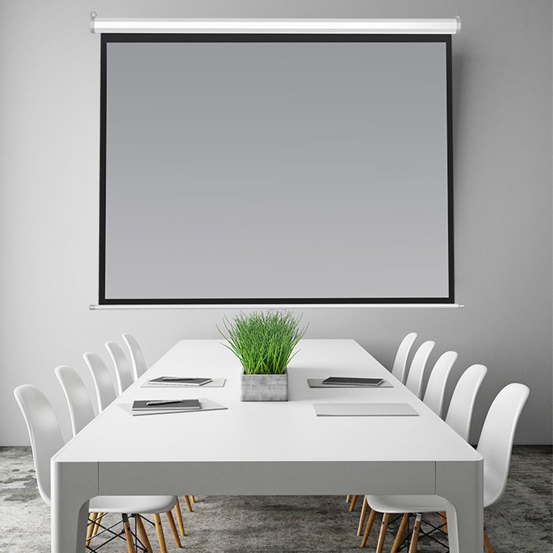 oley壁挂高清金属投影幕布手拉自锁免插电幕布升降家用办公挂勾拉环