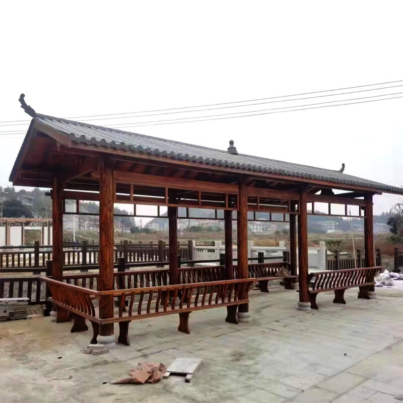 长廊花园廊亭吸烟亭候车亭树脂瓦长廊沥青瓦长亭 仿古四角长廊每平