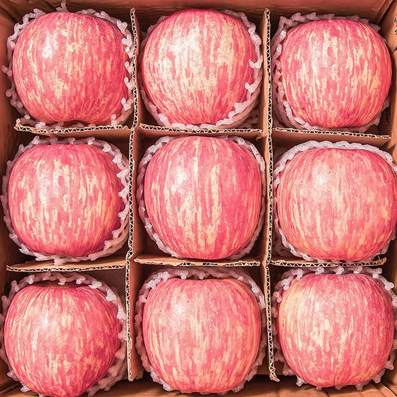 陕西洛川红富士苹果5.5-9斤净重带皮吃条红脆甜礼盒 75果径实惠净重9斤