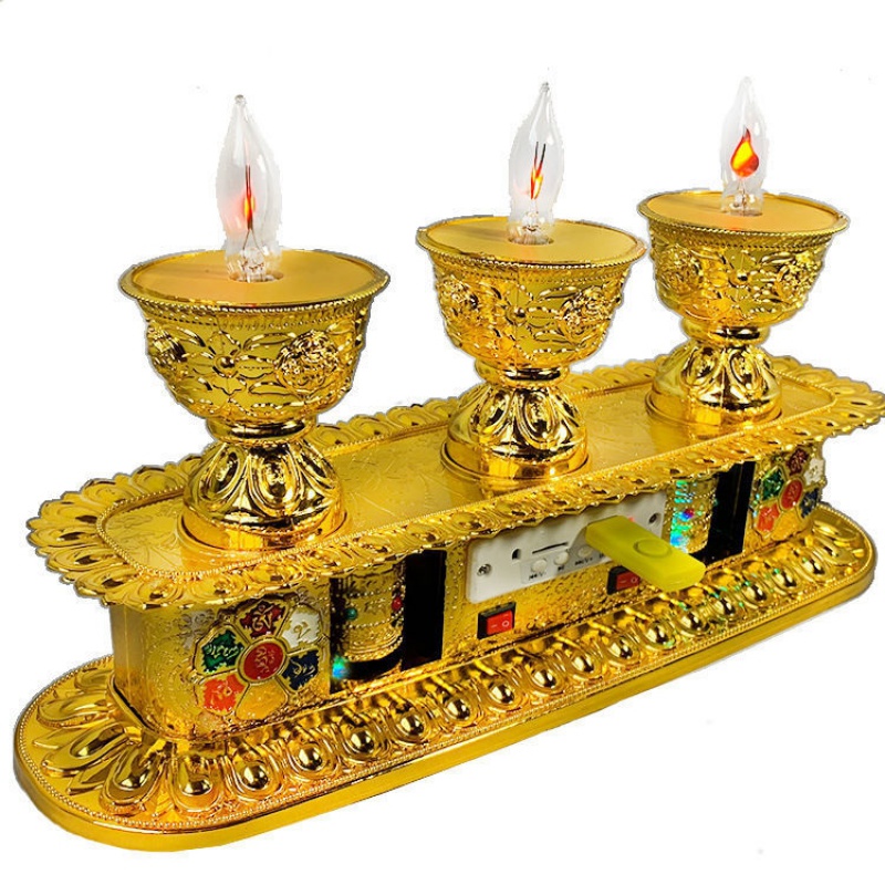 欧映插电电子酥油莲花转金筒供佛转金轮供灯座藏传密宗用品三星七星