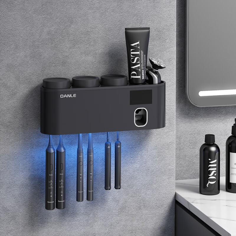 墨斐琳(Morphling) danle智能消毒牙刷架紫外线牙刷消毒器杀菌收纳电动牙刷置物挂架 【光能+USB充电双模式】黑色