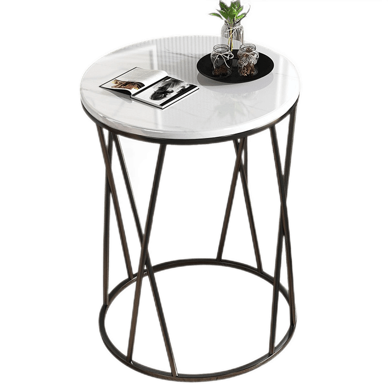 米昊 茶几双层茶台桌客厅简易饭桌小桌子 【单层款】白色大理石纹+金架40*54cm