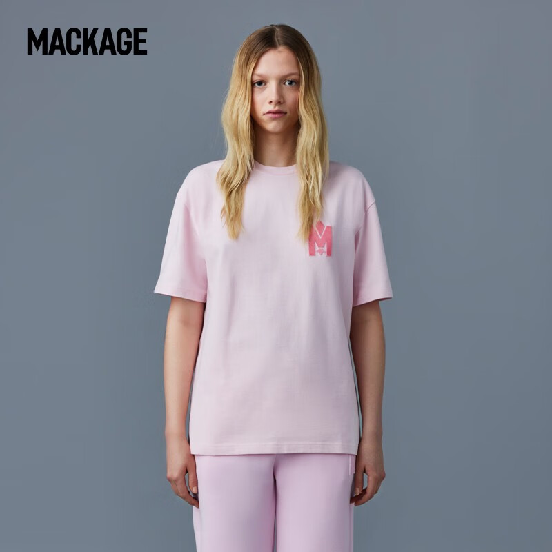 MACKAGE色彩意趣系列-男女 TEE情侣装短袖宽松芭比粉T恤 星砂粉 S