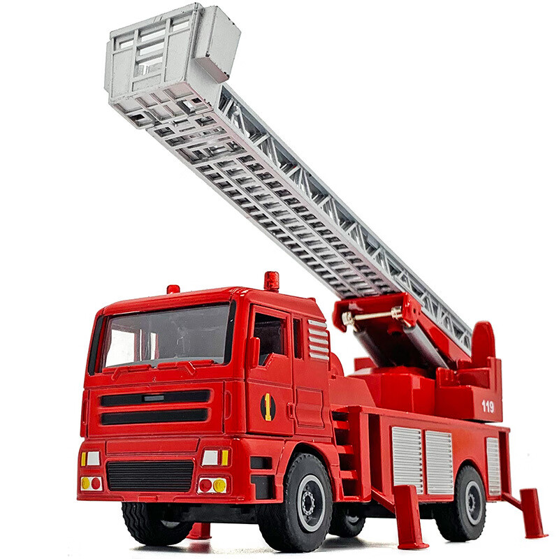 仿真1:50云梯消防车大号工程合金车模型带声光可开门男孩玩具车 红色