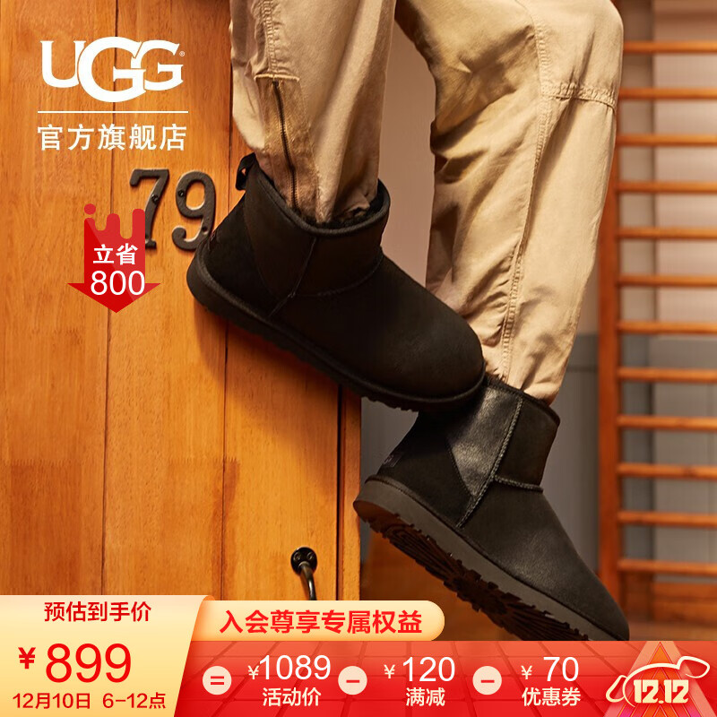 UGG 冬季男士雪地靴经典传承系列休闲温暖短靴 1007307 BJB|黑色 42