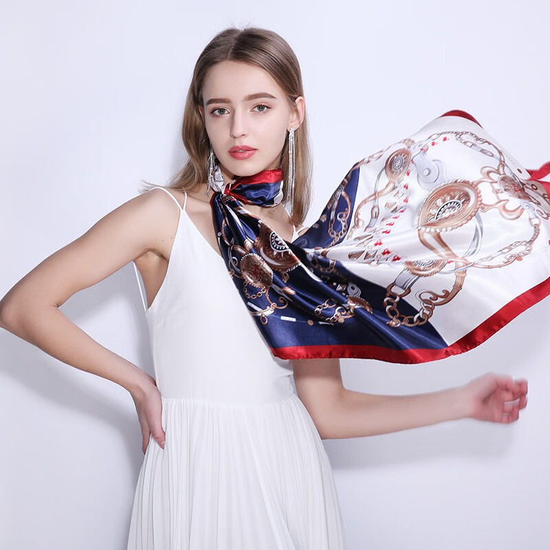 达芬奇密码 春秋季薄款大方巾女韩国百搭丝巾空姐领巾外搭防晒 经典恋饰 蓝色