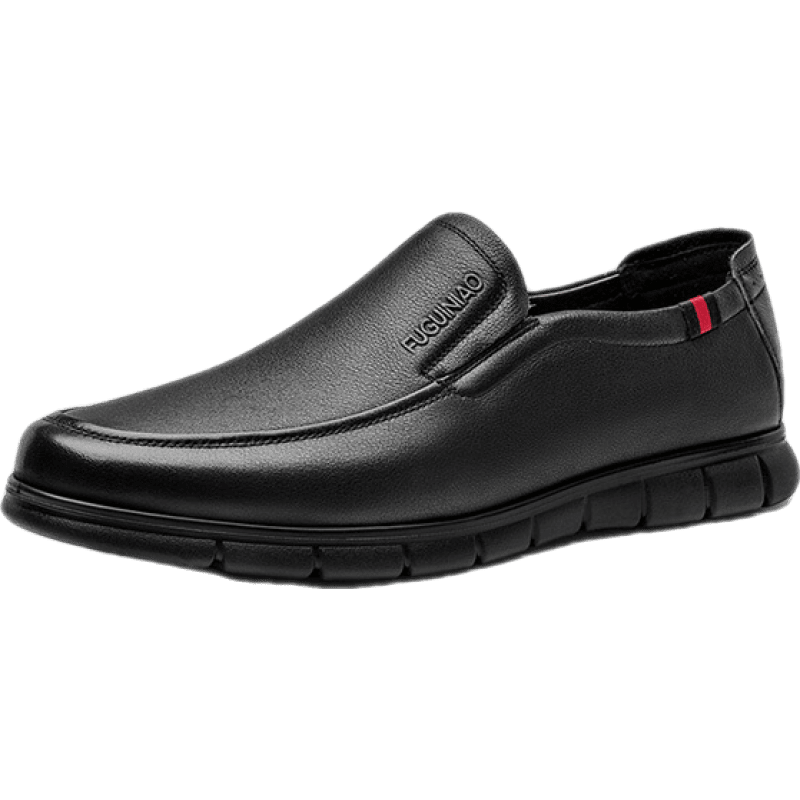 富貴鳥一腳蹬男鞋透氣休閑皮鞋男士透氣中年爸爸鞋輕便套腳豆豆鞋子 黑色 42