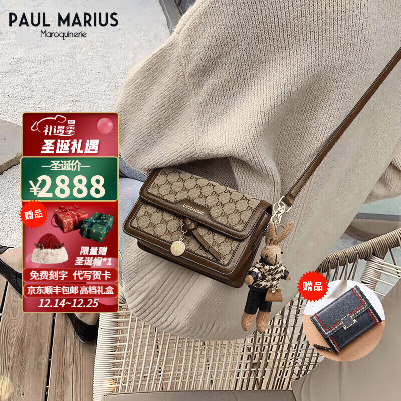 PAUL MARIUS奢侈品女包斜挎包女新款时尚小方包质感百搭单肩女包生日礼物 咖啡色